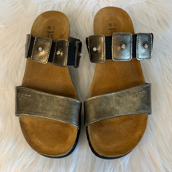 Naot Silver Sandals Metallic Comfort Slides - Picture 1 of 8